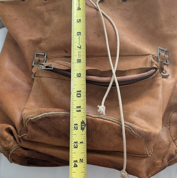 Vintage Beckman Style Rucksack Brown Leather Backpack - Picture 15 of 16